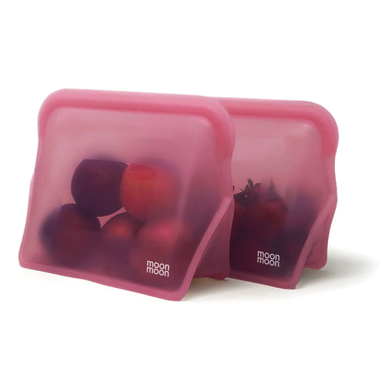 Moonmoon Reusable Silicone Food Bags XL Stand-Up Freezer Bags 1500ml Set of 2, Pink
