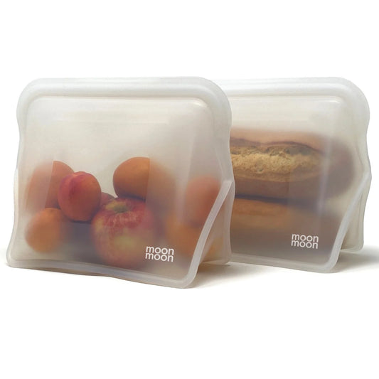 Moonmoon Reusable Silicone Food Bags XL Stand-Up Freezer Bags 1500ml Set of 2, Clear