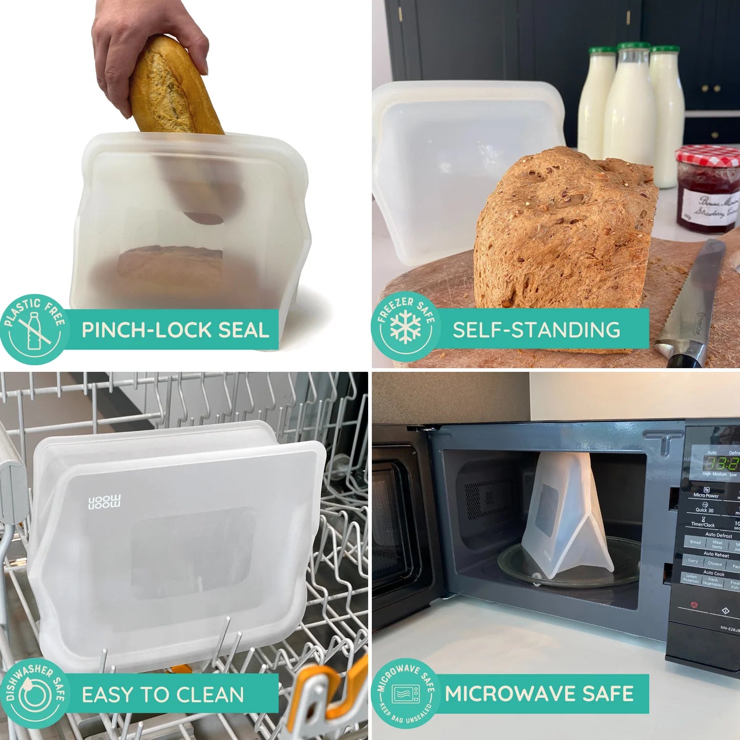 Moonmoon Reusable Silicone Food Bags XL Stand-Up Freezer Bags 1500ml Set of 2, Clear
