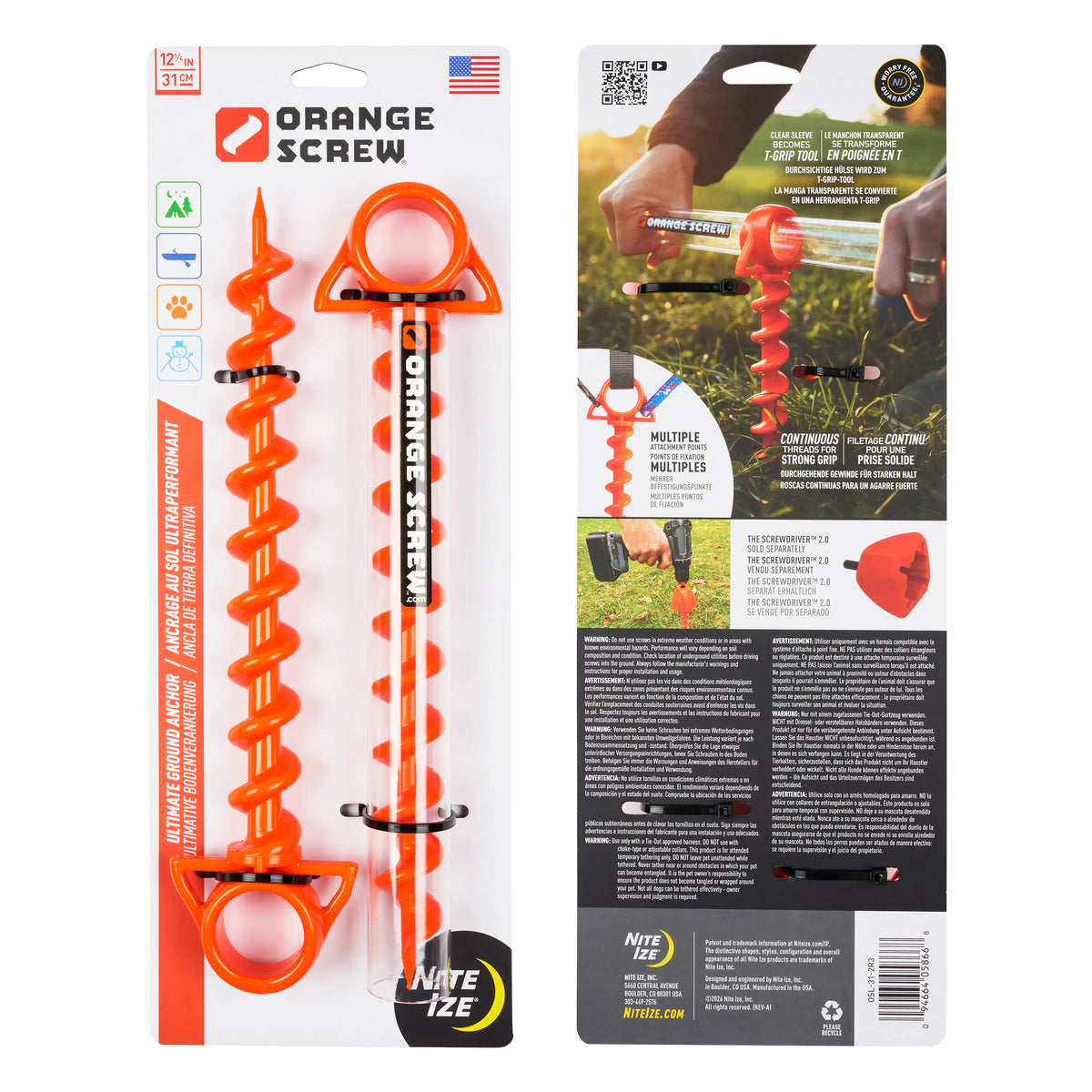 Nite Ize Orange Screw® Ultimate Ground Anchor 2 Pack, Large
