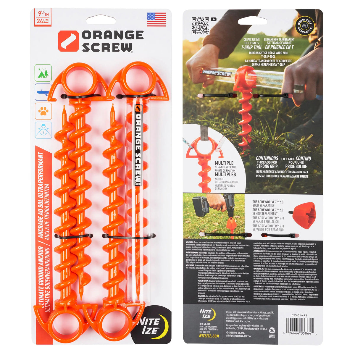 Nite Ize Orange Screw® Ultimate Ground Anchor 4 Pack, Small