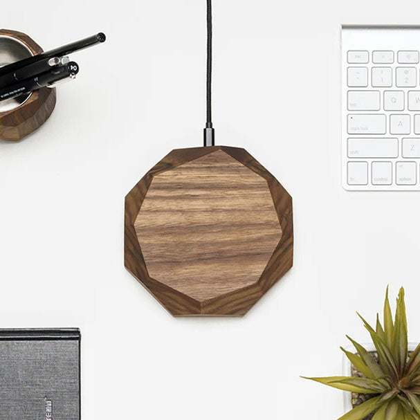 Oakywood Geometric Charging Pad, Walnut