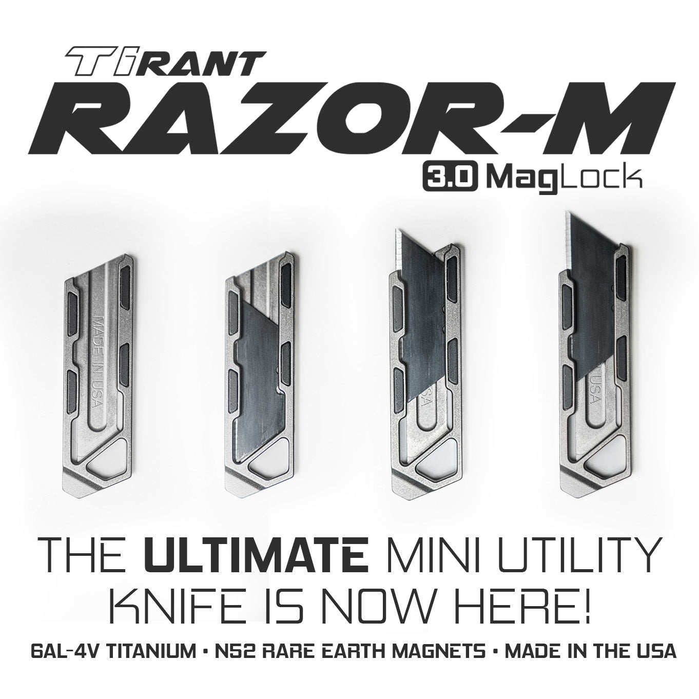 Exceed Designs TiRant RAZOR-M 3.0 MagLock Utility Knife, Stonewashed 6AL-4V Titanium