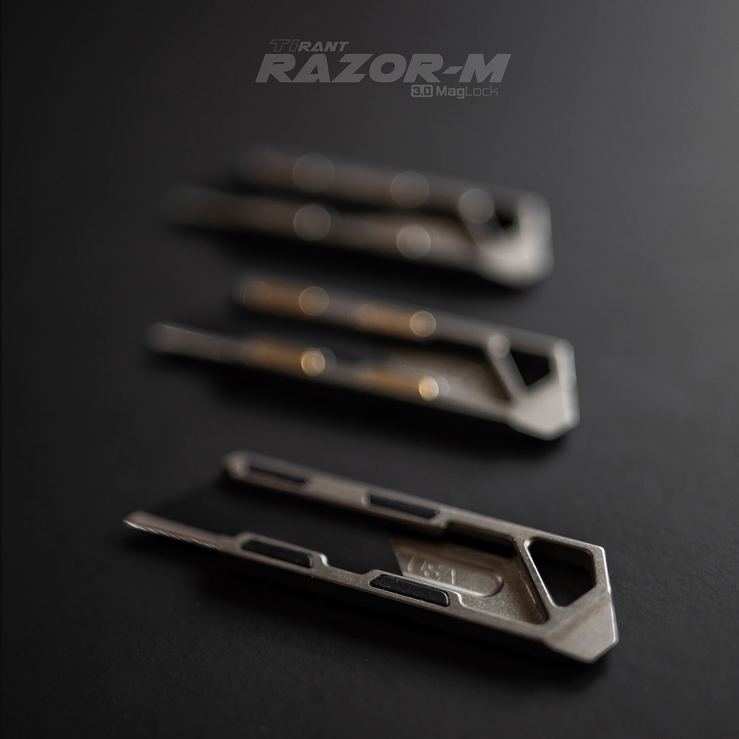 Exceed Designs TiRant RAZOR-M 3.0 MagLock Utility Knife, Stonewashed 6AL-4V Titanium