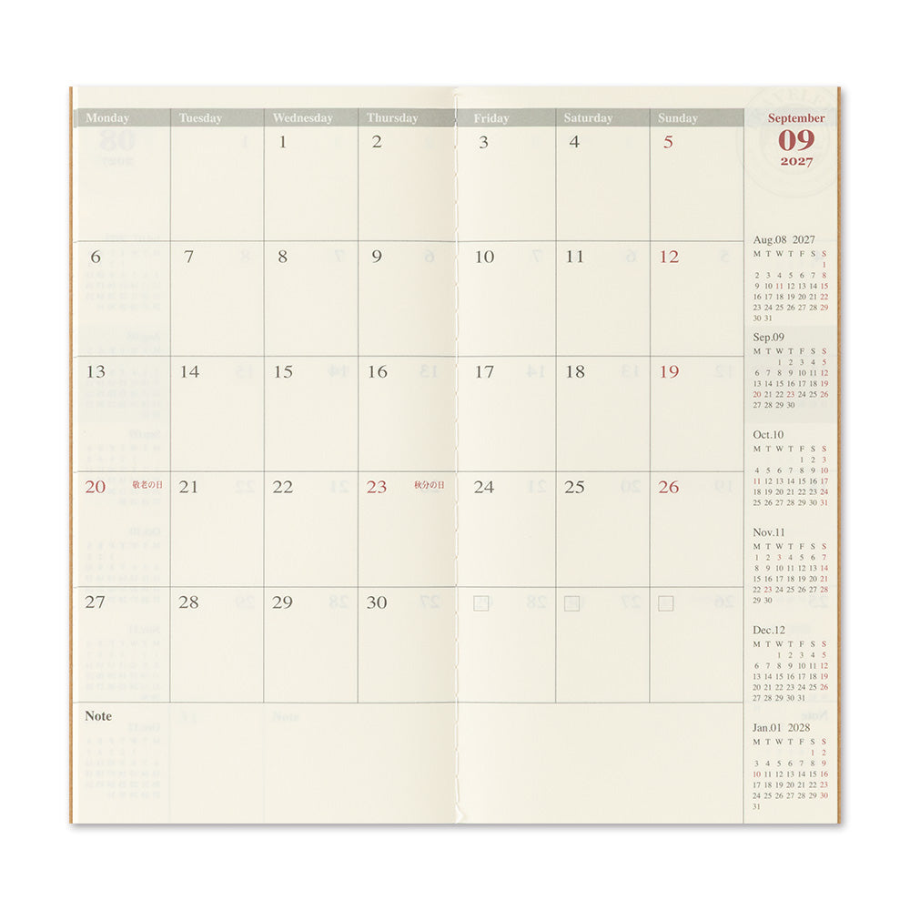 Traveler's Company 2027 Monthly (Regular Size), detalj og bruk