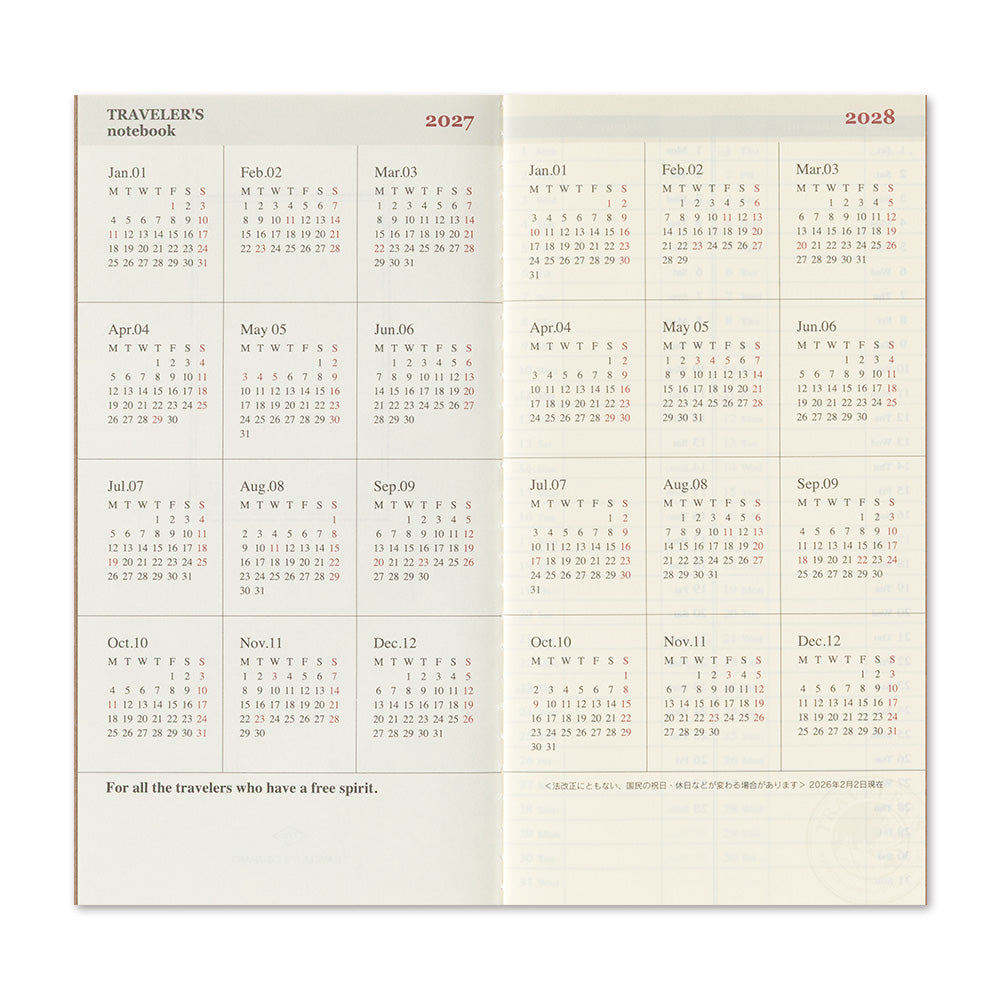 Traveler's Company 2027 Weekly + Memo (Regular Size), detalj og bruk