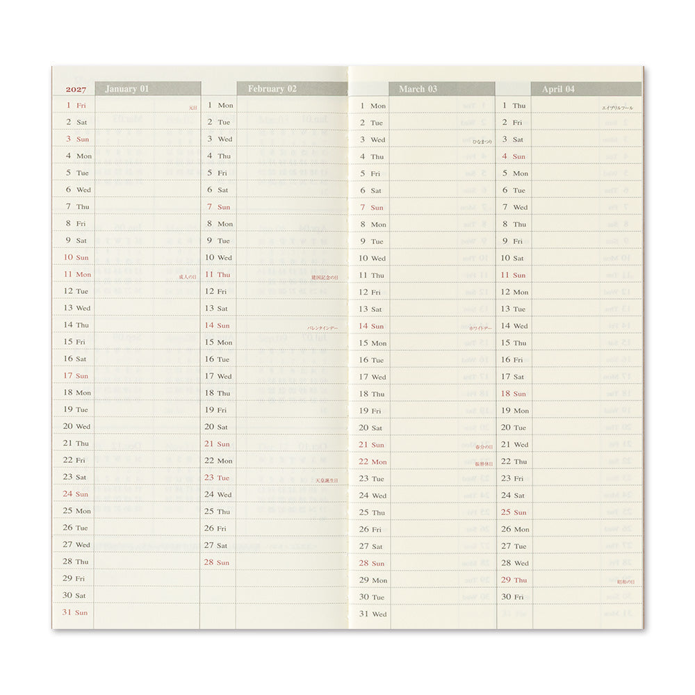Traveler's Company 2027 Weekly + Memo (Regular Size), detalj og bruk