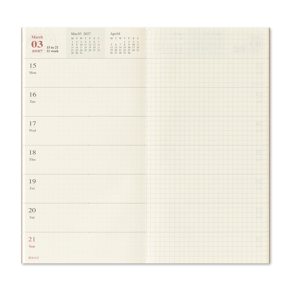 Traveler's Company 2027 Weekly + Memo (Regular Size), detalj og bruk