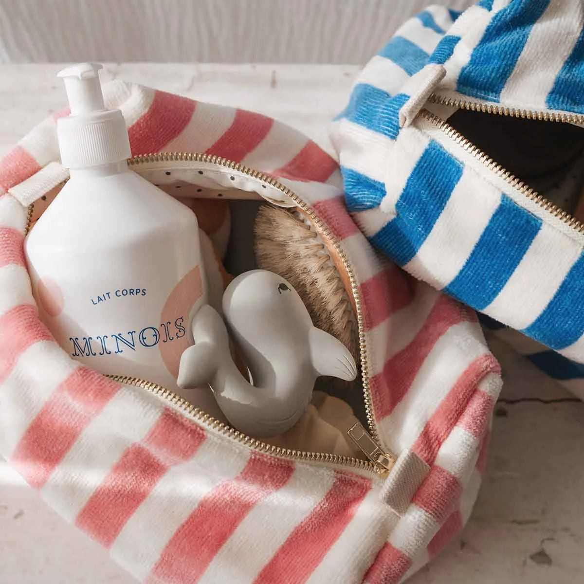 Rose in April Vic Wash Bag Stripes terry, Strawberry