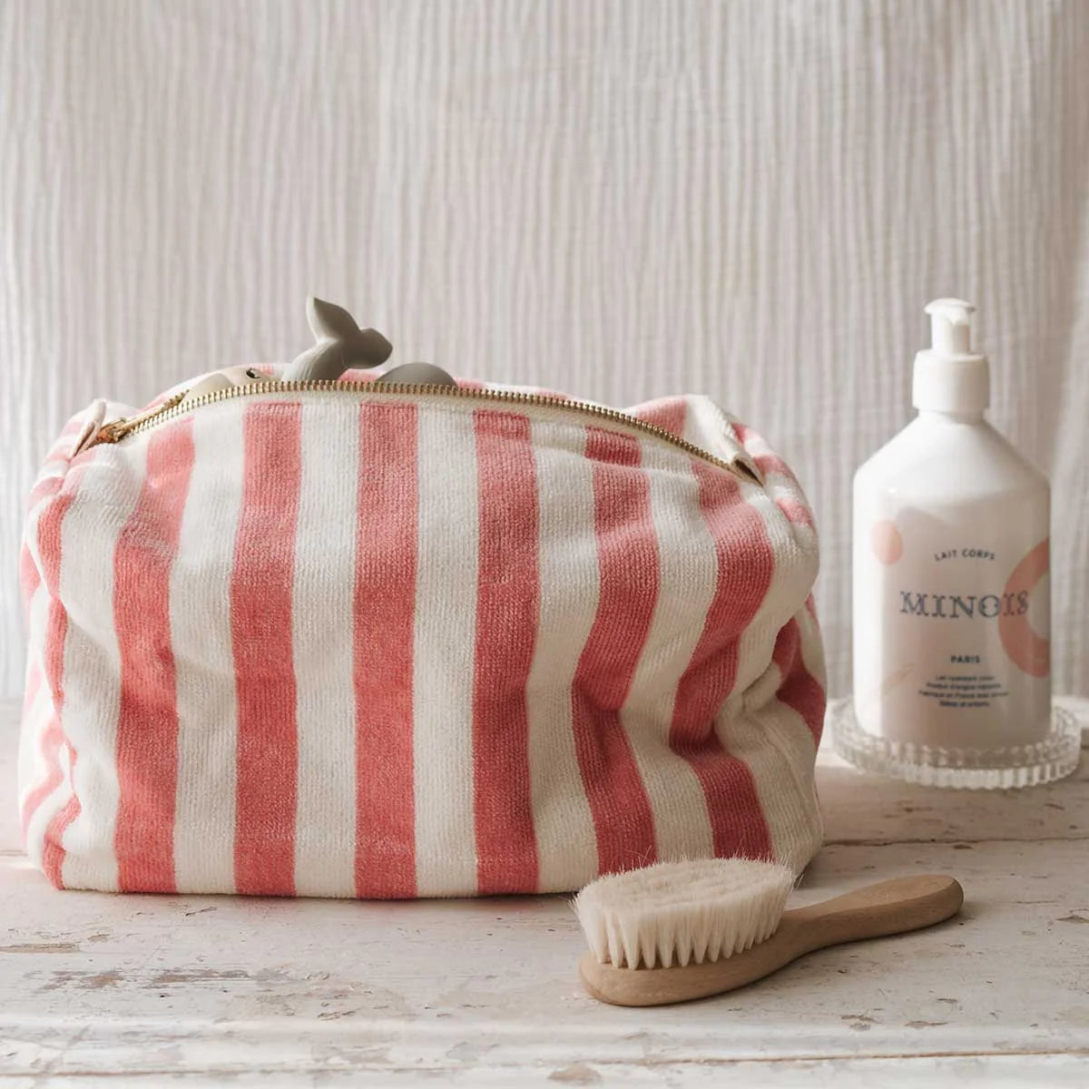 Rose in April Vic Wash Bag Stripes terry, Strawberry