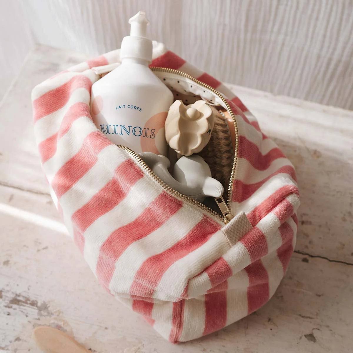 Rose in April Vic Wash Bag Stripes terry, Strawberry