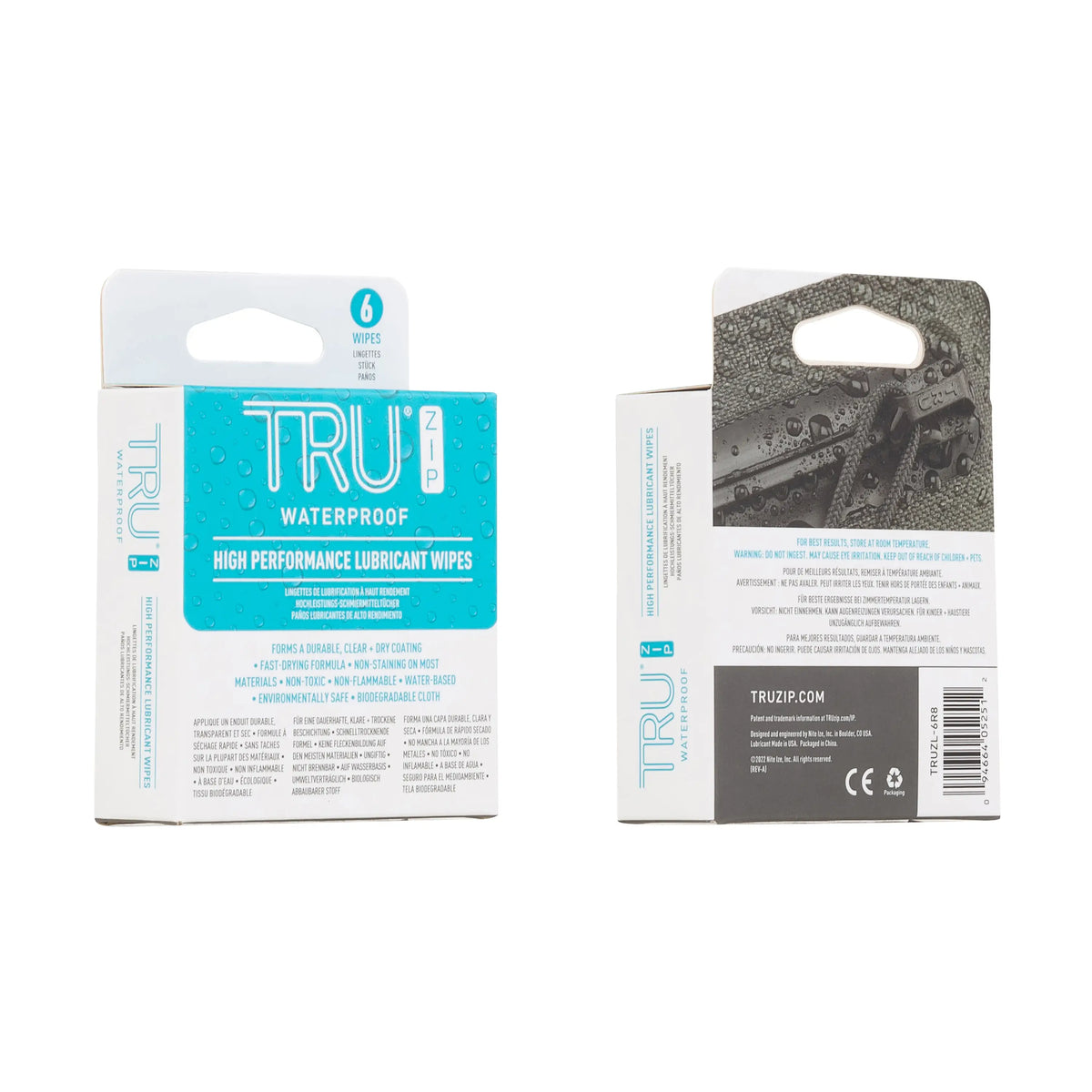 Nite Ize TRU® Zip High Performance Lubricant, Wipes 6 Pack