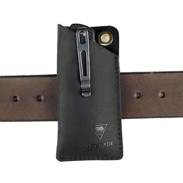 Viperade PJ11 EDC Pocket Organizer Leather on belt, Black