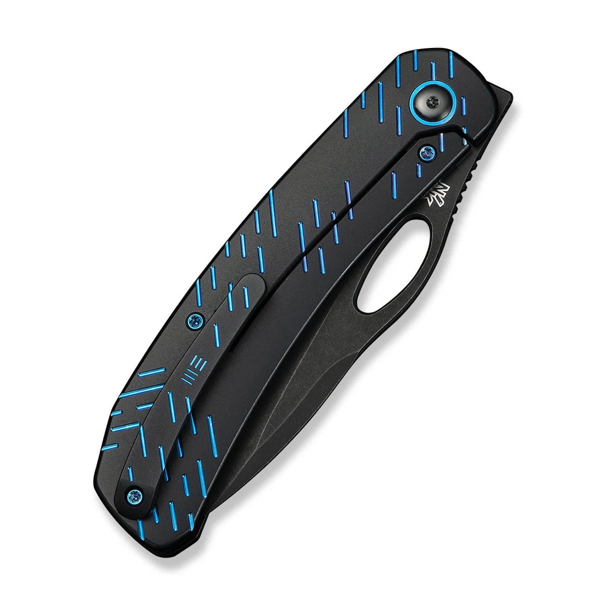 WEKNIFE Inmate, Black Titanium With Blue Raindrops / Black Stonewashed